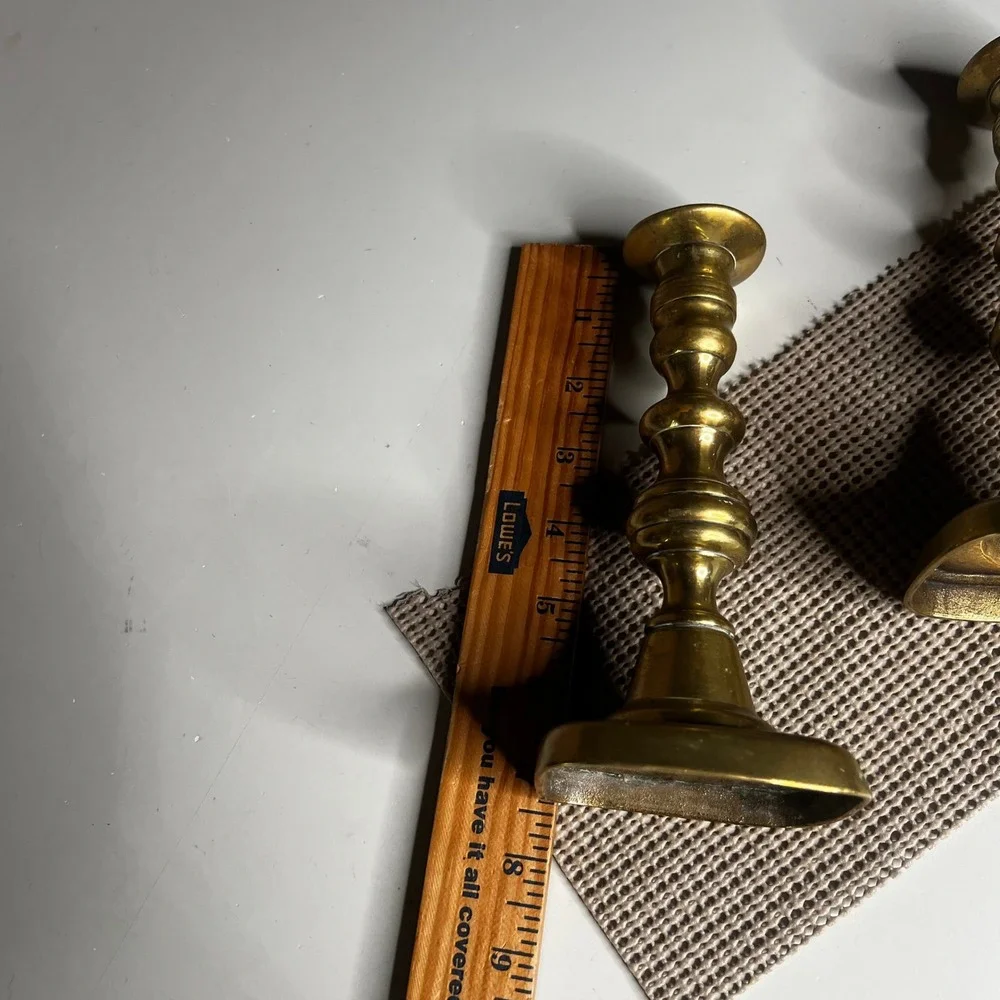 Vintage Solid Brass Candlestick Holders Pair 7 Inch Square Base Traditional Set